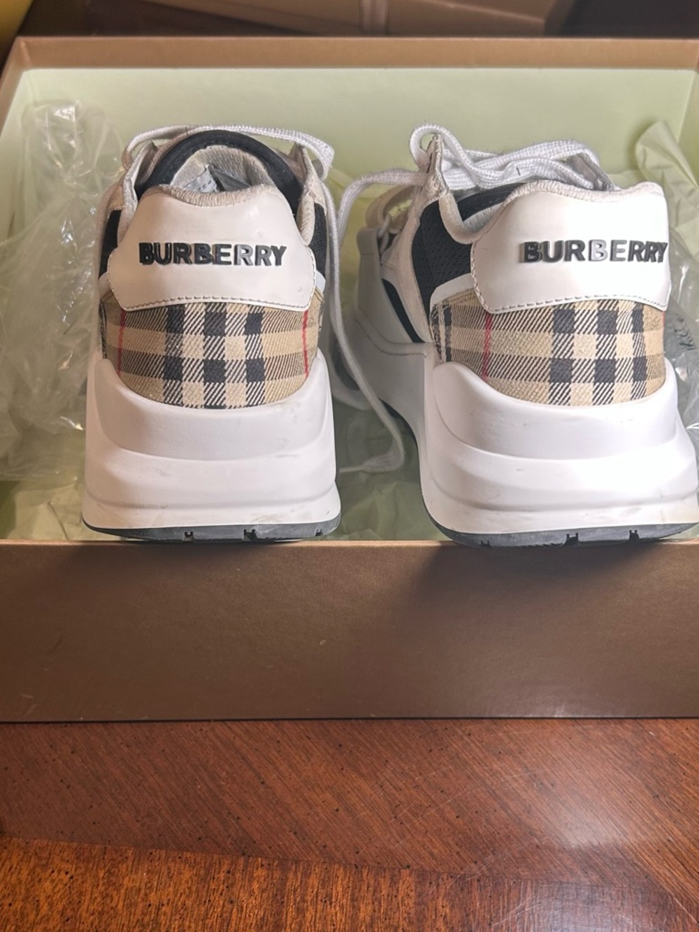 Burberry Beige Check & White Men's Sneakers